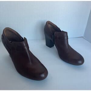 Clarks Stroll Brown Leather Bendables Ankle Zip Bootie Block Heel Shoes 11M